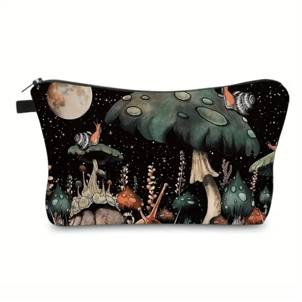 Mushroom village cosmetic bag clutch pouch nature inspired bag night sky
